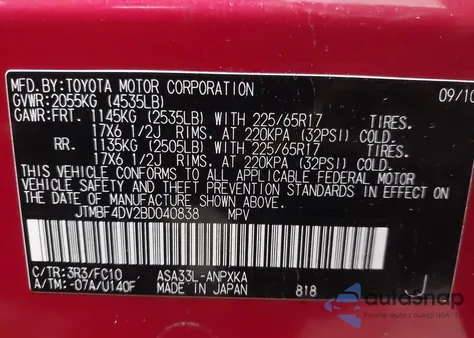 2011 Toyota Rav4 from USA, damaged, VIN JTMBF4DV2BD040838